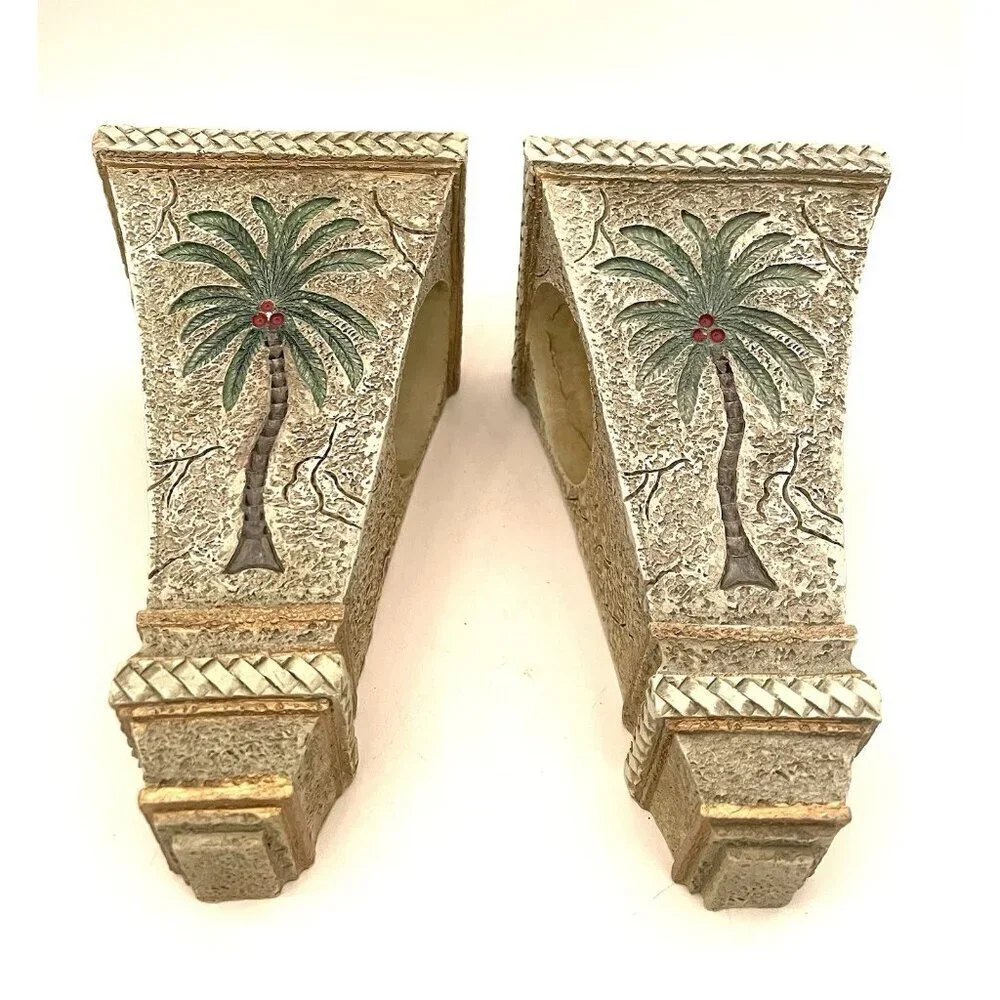 Palm Tree Curtain Rod Corbels set Resin 7x4x3.5” Tropical Decor